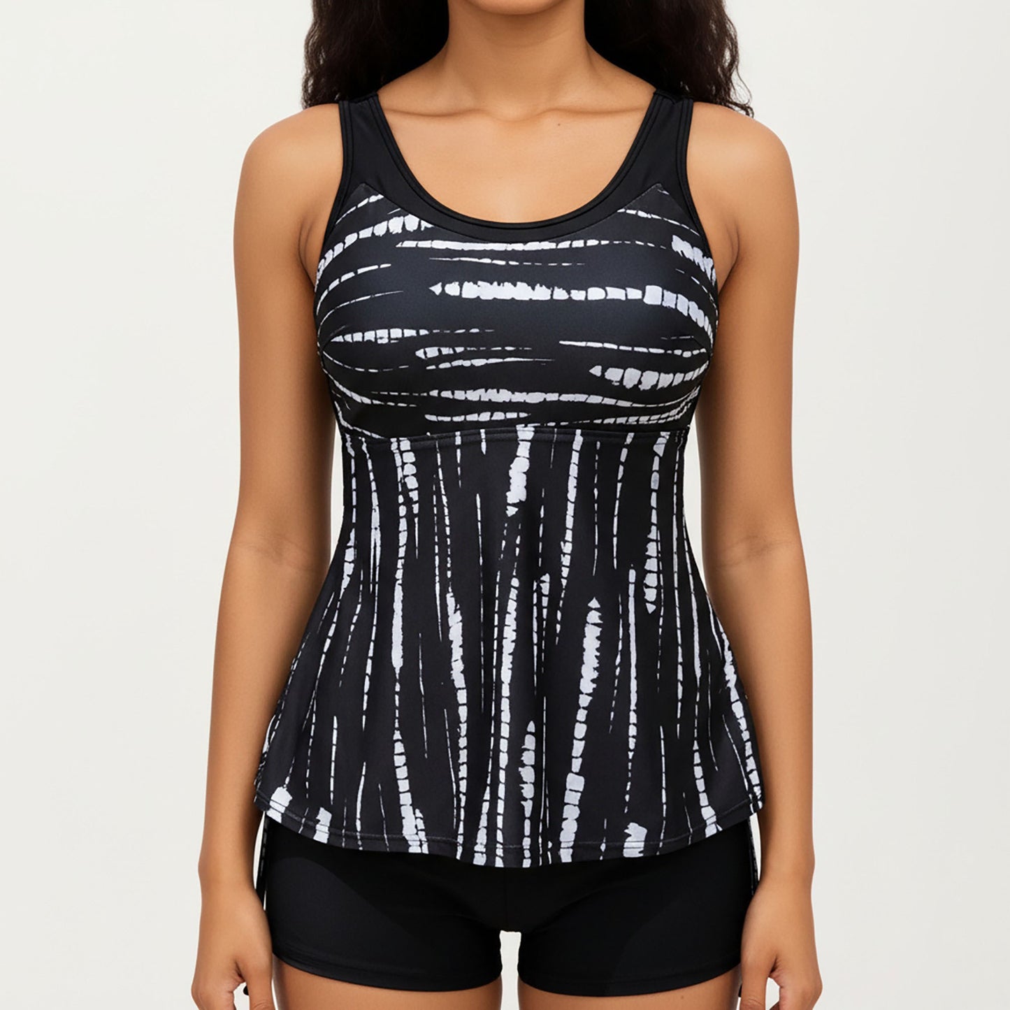 2-Piece Tankini Swim Set with Printed Sleeveless Top and Swim Shorts