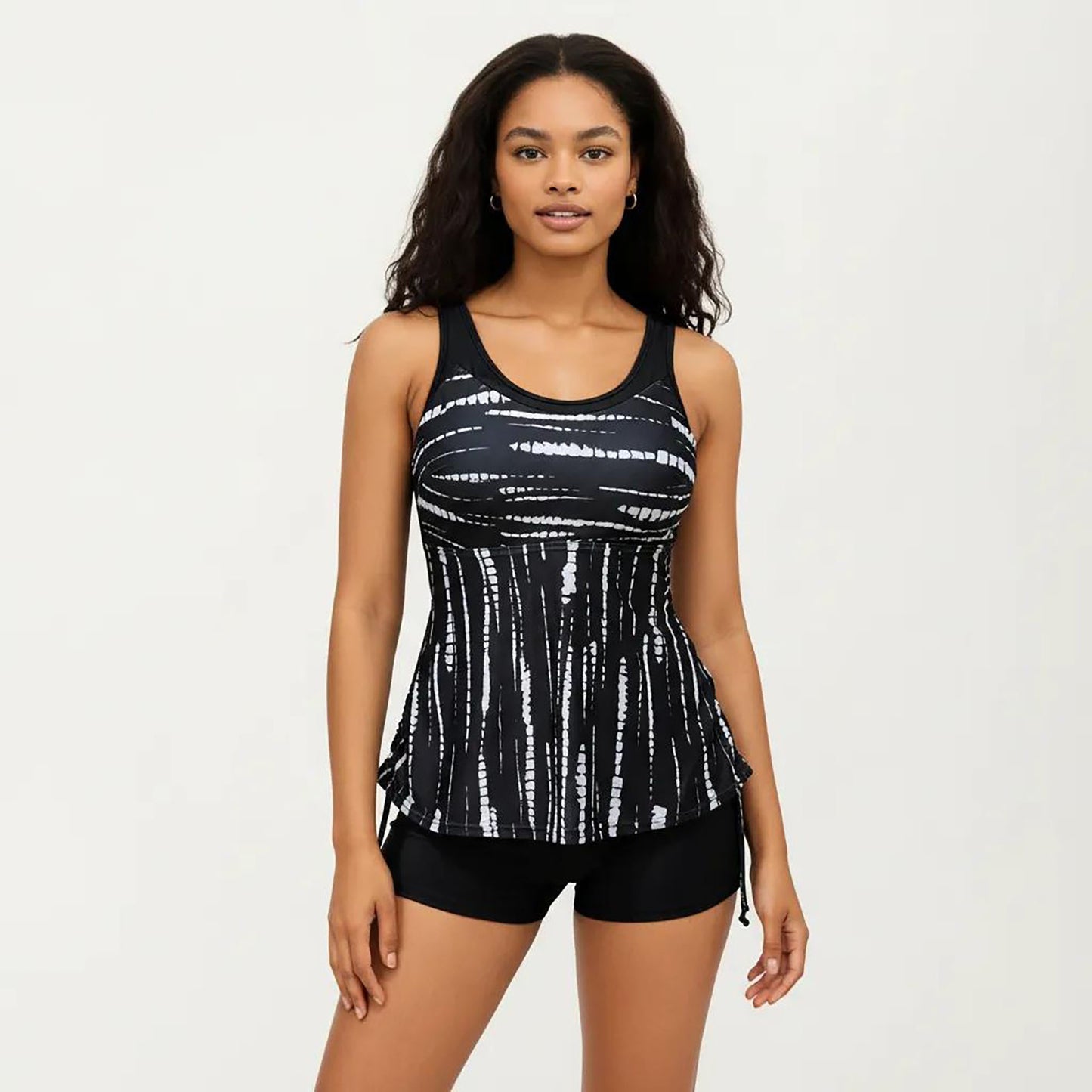 2-Piece Tankini Swim Set with Printed Sleeveless Top and Swim Shorts