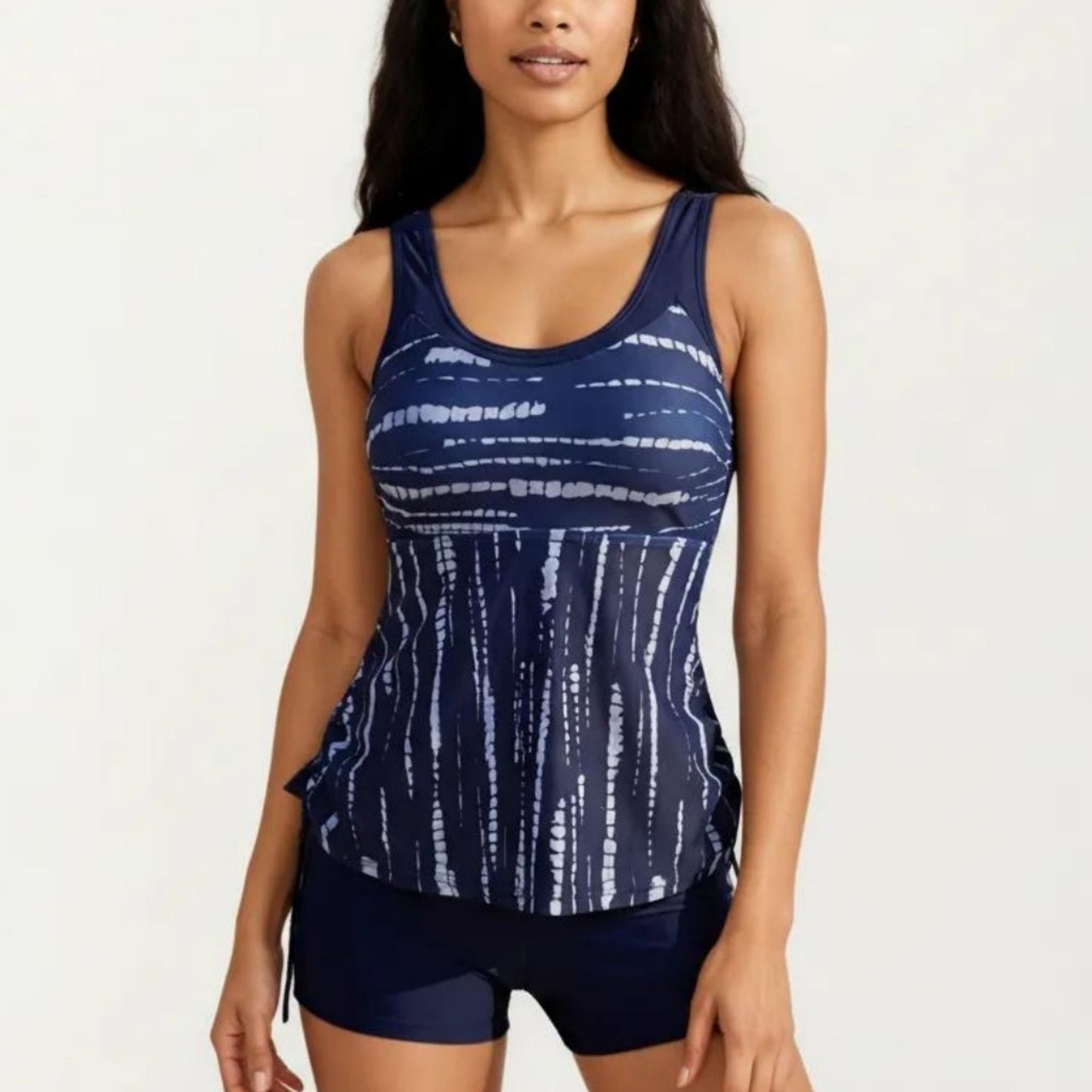 2-Piece Tankini Swim Set with Printed Sleeveless Top and Swim Shorts