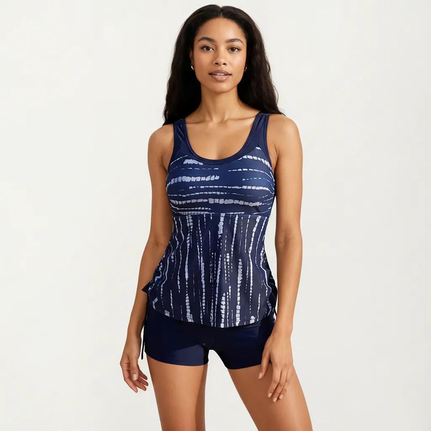 2-Piece Tankini Swim Set with Printed Sleeveless Top and Swim Shorts