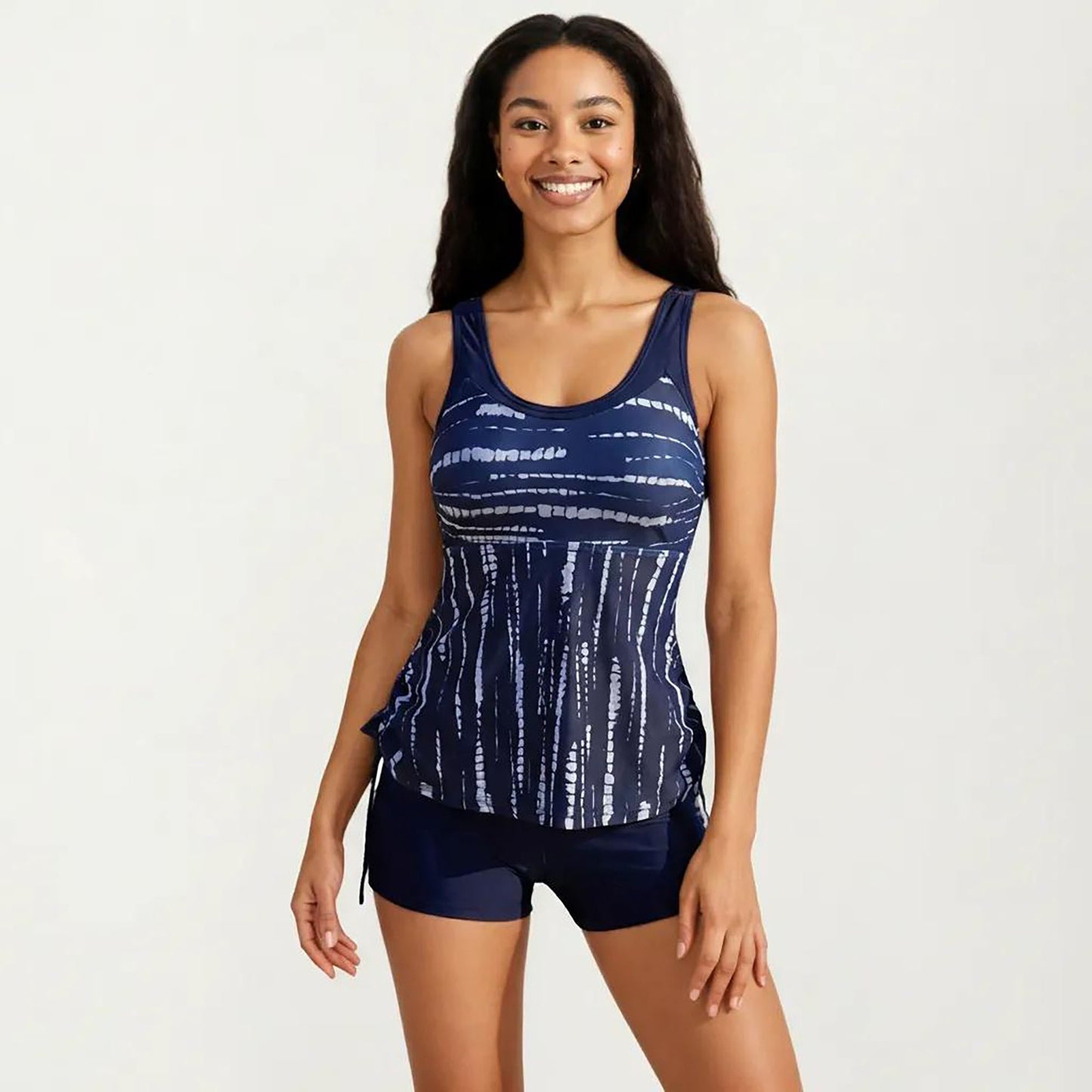 2-Piece Tankini Swim Set with Printed Sleeveless Top and Swim Shorts
