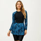 2-Piece Long Sleeve Swim Set with Printed Peplum Top and Bike Shorts