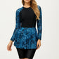 2-Piece Long Sleeve Swim Set with Printed Peplum Top and Bike Shorts