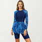 2-Piece Long Sleeve Swim Set with Printed Peplum Top and Bike Shorts