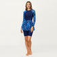 2-Piece Long Sleeve Swim Set with Printed Peplum Top and Bike Shorts
