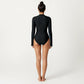 Long Sleeve Zip Front One Piece Swimsuit with Contrast Floral Side Panels