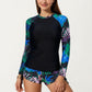 2-Piece Long Sleeve Rash Guard Swim Set with Printed Sleeves and Drawstring Shorts