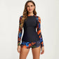 2-Piece Long Sleeve Rash Guard Swim Set with Printed Sleeves and Drawstring Shorts