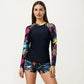 2-Piece Long Sleeve Rash Guard Swim Set with Printed Sleeves and Drawstring Shorts