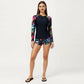2-Piece Long Sleeve Rash Guard Swim Set with Printed Sleeves and Drawstring Shorts