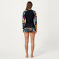 2-Piece Long Sleeve Rash Guard Swim Set with Printed Sleeves and Drawstring Shorts