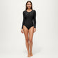 Long Sleeve Zip Front One Piece Swimsuit with Ruched Side Panels