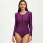 Long Sleeve Zip Front One Piece Swimsuit with Ruched Side Panels