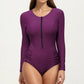 Long Sleeve Zip Front One Piece Swimsuit with Ruched Side Panels