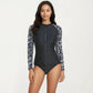 2-Piece Long Sleeve Zip Front Rash Guard Swimsuit with Printed Sleeves