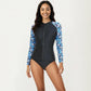 2-Piece Long Sleeve Zip Front Rash Guard Swimsuit with Printed Sleeves