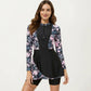 2-Piece Long Sleeve Zip Front Swim Dress with Floral Print and Separate Shorts
