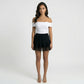 Mini Skirt with Elastic Waist Pleated Design and Lace Trim Lightweight Summer Casual Skirt