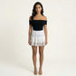 Mini Skirt with Elastic Waist Pleated Design and Lace Trim Lightweight Summer Casual Skirt