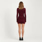 Long Sleeve Ruched Bodycon Mini Dress with High Neck Fitted Silhouette Stretch Knit Fabric
