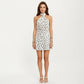 Polka Dot Halter Mini Dress with High Neck Tie Detail Elastic Waist Fitted Silhouette