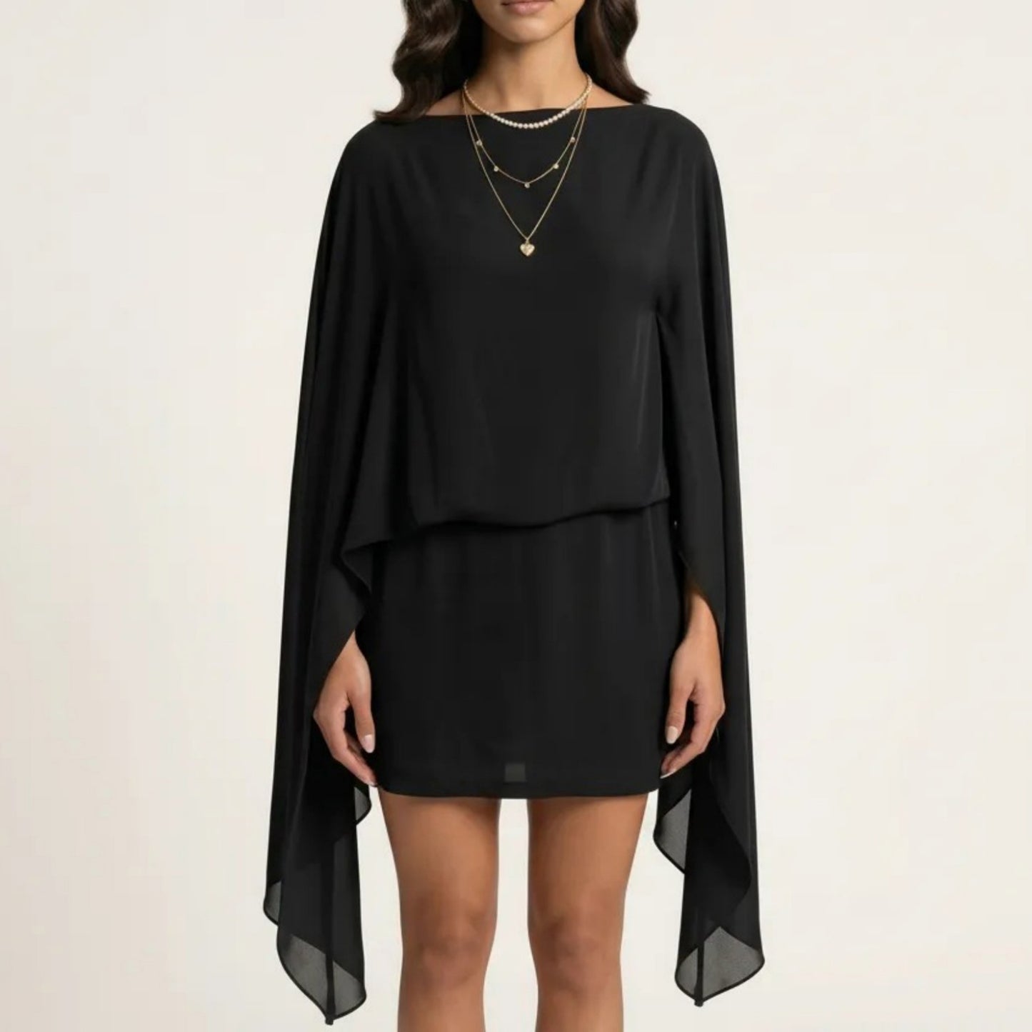 Mini Dress with Sheer Draped Long Sleeves and Fitted Skirt Elegant Party Outfit