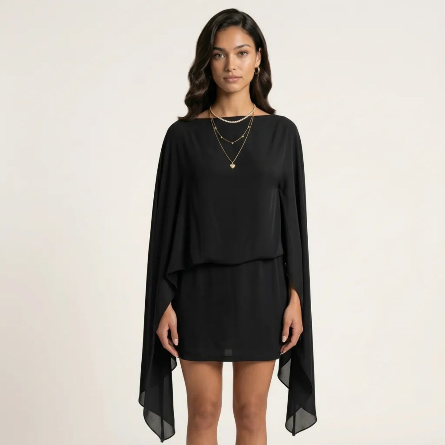 Mini Dress with Sheer Draped Long Sleeves and Fitted Skirt Elegant Party Outfit