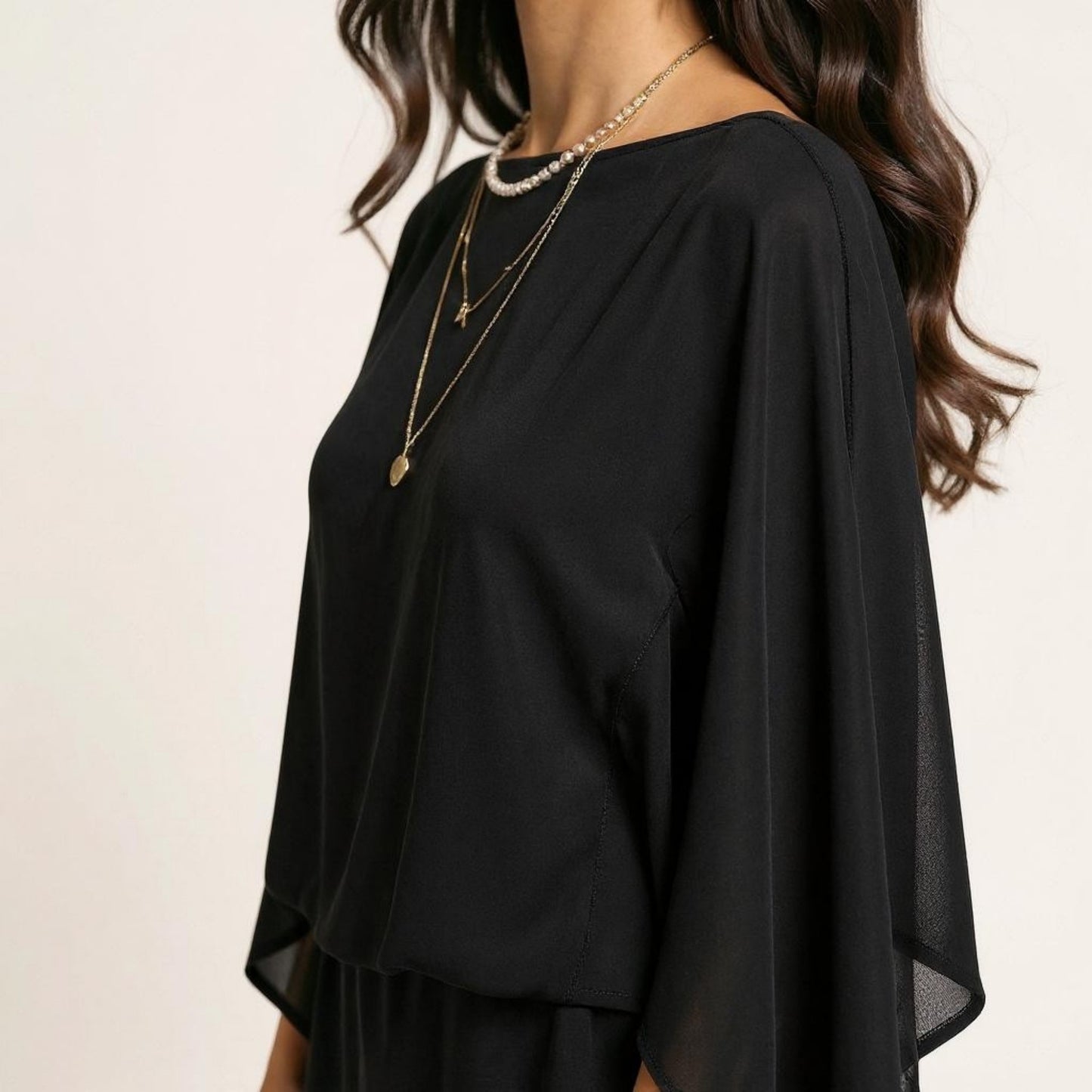 Mini Dress with Sheer Draped Long Sleeves and Fitted Skirt Elegant Party Outfit