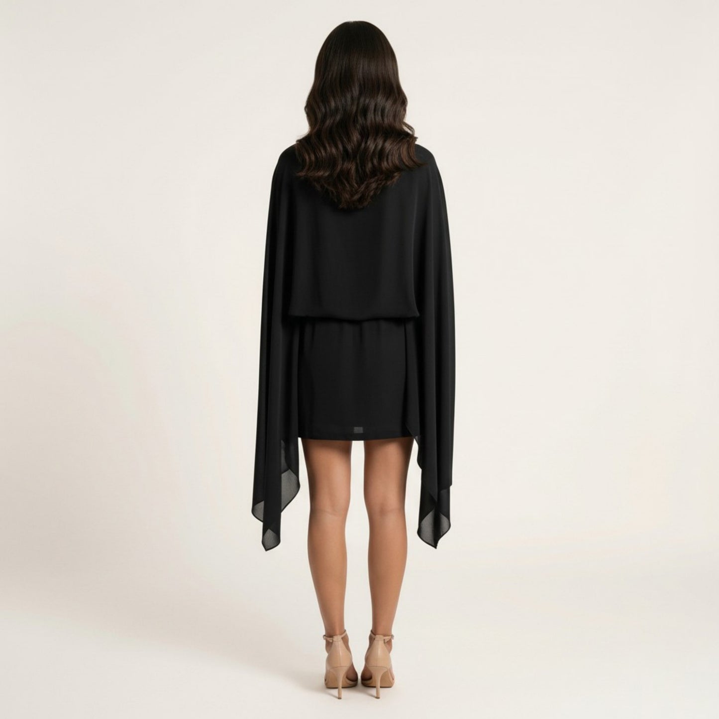 Mini Dress with Sheer Draped Long Sleeves and Fitted Skirt Elegant Party Outfit