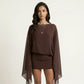 Mini Dress with Sheer Draped Long Sleeves and Fitted Skirt Elegant Party Outfit