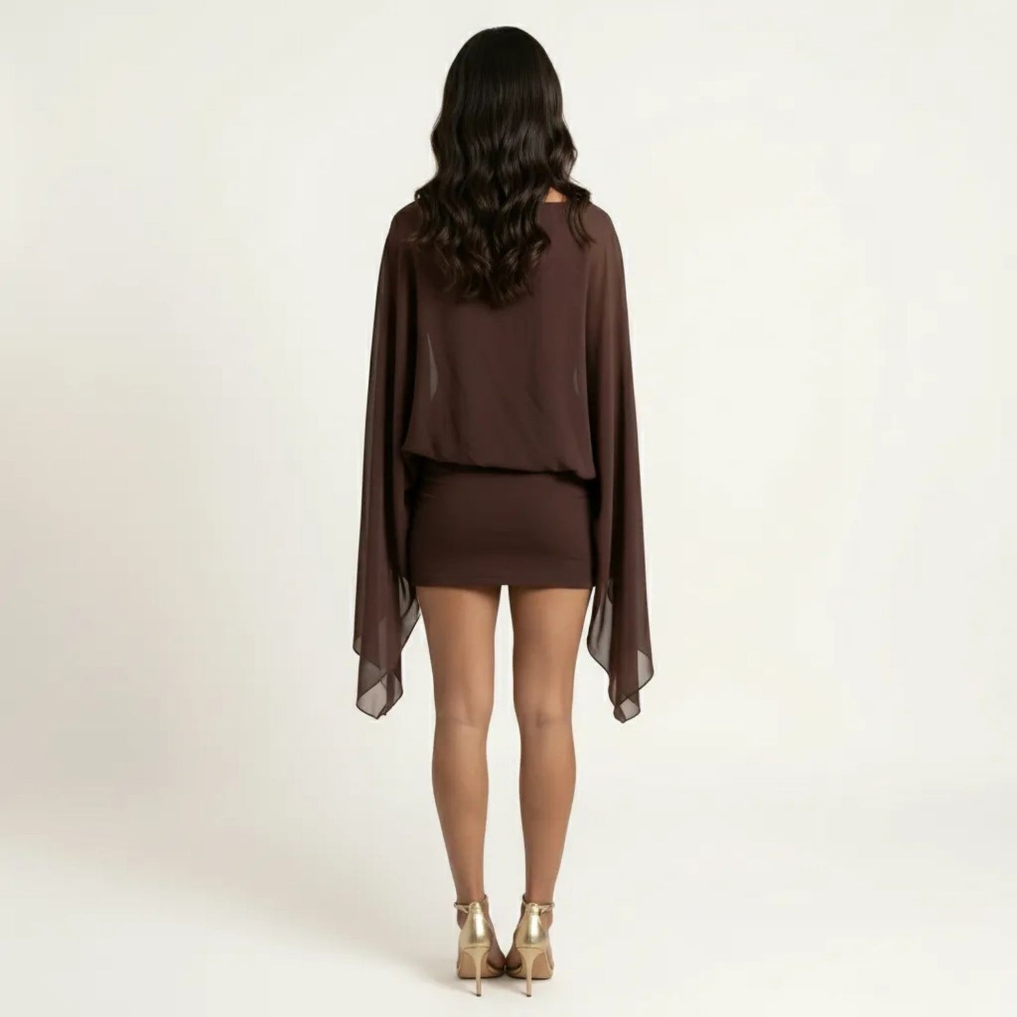 Mini Dress with Sheer Draped Long Sleeves and Fitted Skirt Elegant Party Outfit