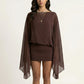 Mini Dress with Sheer Draped Long Sleeves and Fitted Skirt Elegant Party Outfit