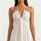 Halter Neck Tiered Maxi Dress with Twist Front Bodice Flowing A Line Silhouette