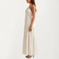 Halter Neck Tiered Maxi Dress with Twist Front Bodice Flowing A Line Silhouette