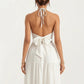 Halter Neck Tiered Maxi Dress with Twist Front Bodice Flowing A Line Silhouette