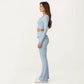 Long Sleeve Square Neck Crop Top Ruffle Trim Stretch Activewear Fitted Workout Top