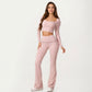 Long Sleeve Square Neck Crop Top Ruffle Trim Stretch Activewear Fitted Workout Top