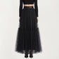 High Waist Layered Tulle Maxi Skirt with Tiered Mesh Overlay Elastic Waistband
