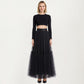 High Waist Layered Tulle Maxi Skirt with Tiered Mesh Overlay Elastic Waistband