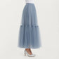 High Waist Layered Tulle Maxi Skirt with Tiered Mesh Overlay Elastic Waistband
