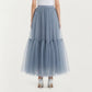 High Waist Layered Tulle Maxi Skirt with Tiered Mesh Overlay Elastic Waistband