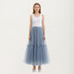 High Waist Layered Tulle Maxi Skirt with Tiered Mesh Overlay Elastic Waistband