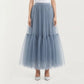 High Waist Layered Tulle Maxi Skirt with Tiered Mesh Overlay Elastic Waistband