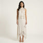 2-Piece Set Sleeveless High Neck Lace Trim Top and Asymmetrical Hem Midi Skirt