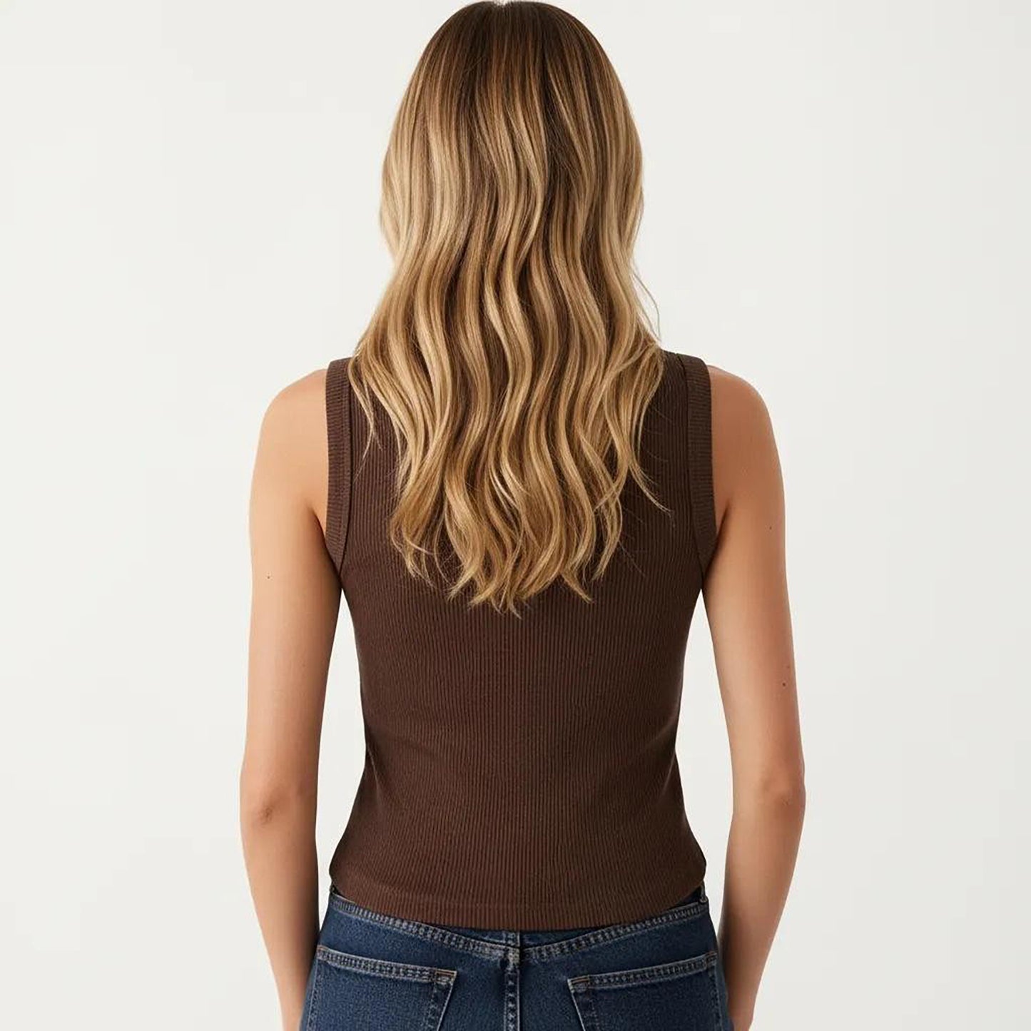 Sleeveless Ribbed Knit Button Front Tank Top Fitted Stretch Casual Summer Layering Top