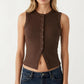 Sleeveless Ribbed Knit Button Front Tank Top Fitted Stretch Casual Summer Layering Top