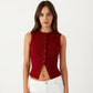 Sleeveless Ribbed Knit Button Front Tank Top Fitted Stretch Casual Summer Layering Top