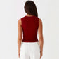 Sleeveless Ribbed Knit Button Front Tank Top Fitted Stretch Casual Summer Layering Top