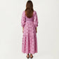 Smocked Square Neck Maxi Dress with Embroidered Floral Pattern Puff Sleeves