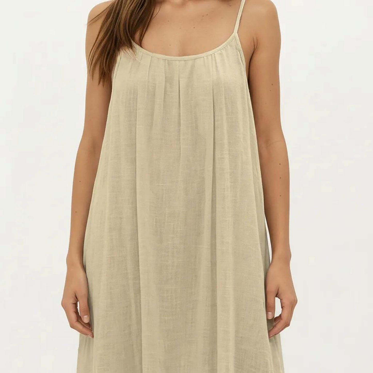 Sleeveless Spaghetti Strap Maxi Dress with Flowing Relaxed Silhouette Lightweight Fabric